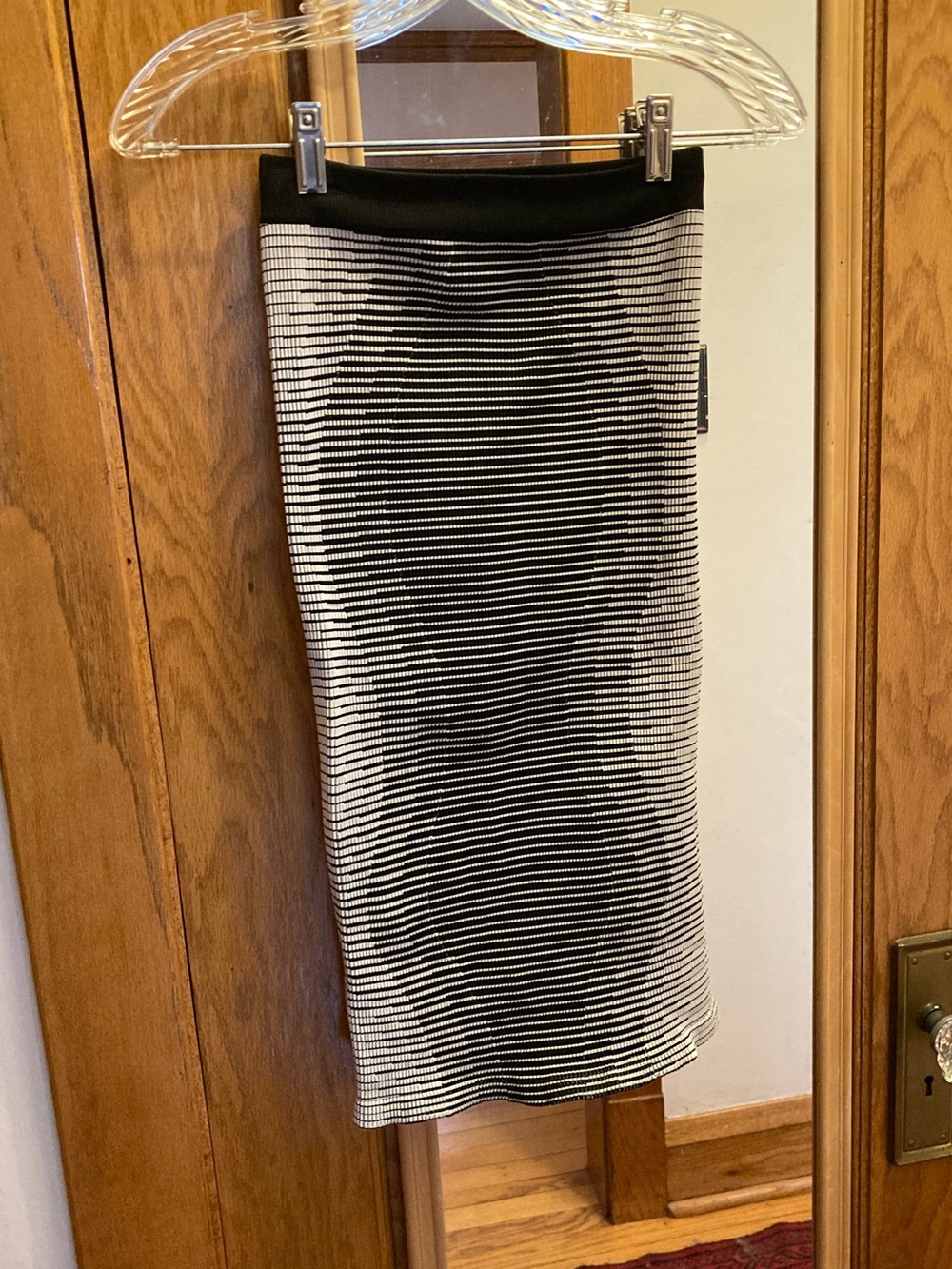 BCBGeneration Black White Striped Ribbed Knit Midi Skirt or Mini Tube Dress XS/S